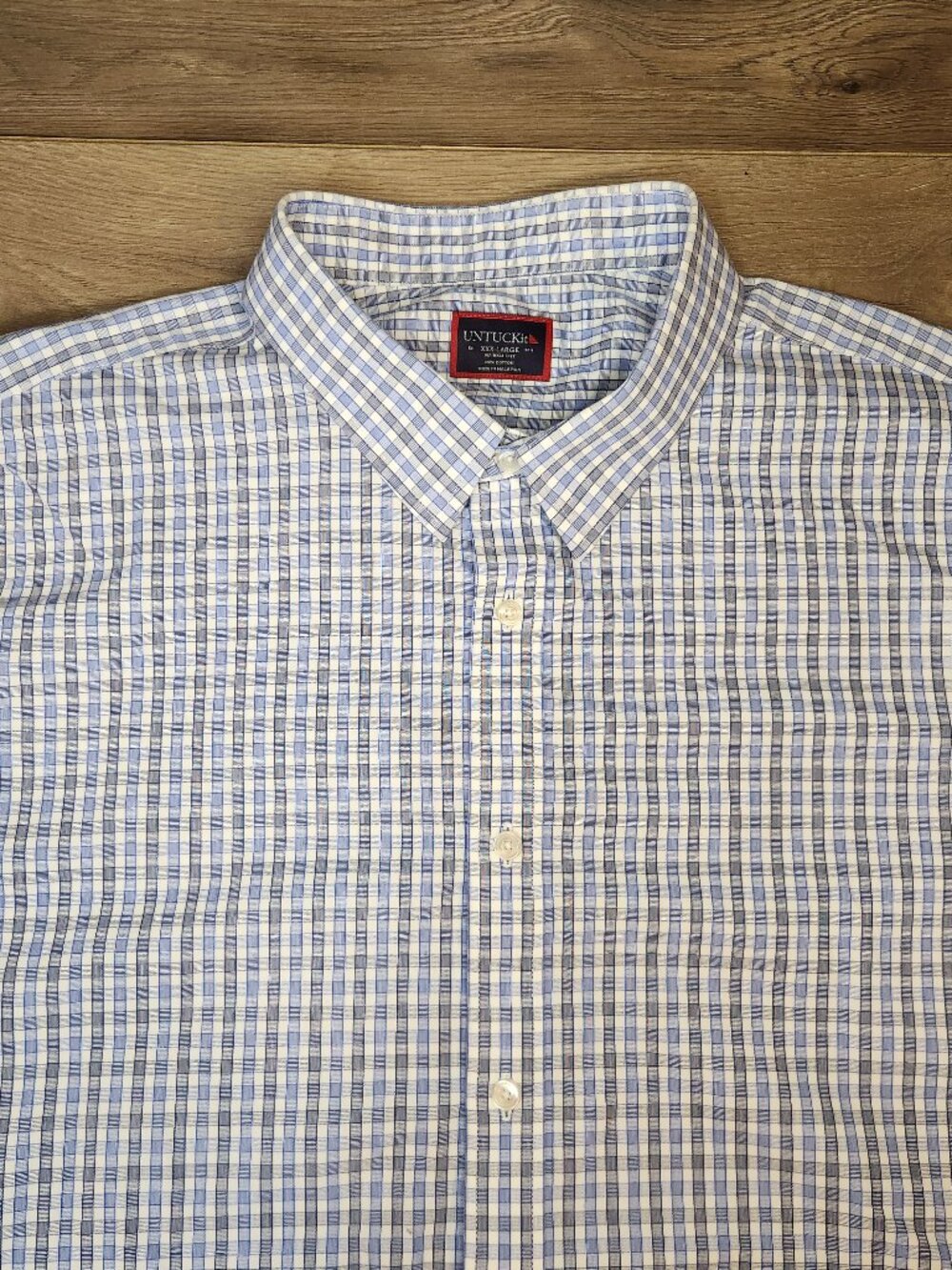 Untuckit Shirt Mens 3XL Blue White Plaid Short Sleeve Button Up Casual Top
